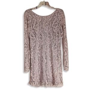 Fire Los Angeles Lace Shift Dress Womens M Pink Mauve Long Sleeve Lined Low Back